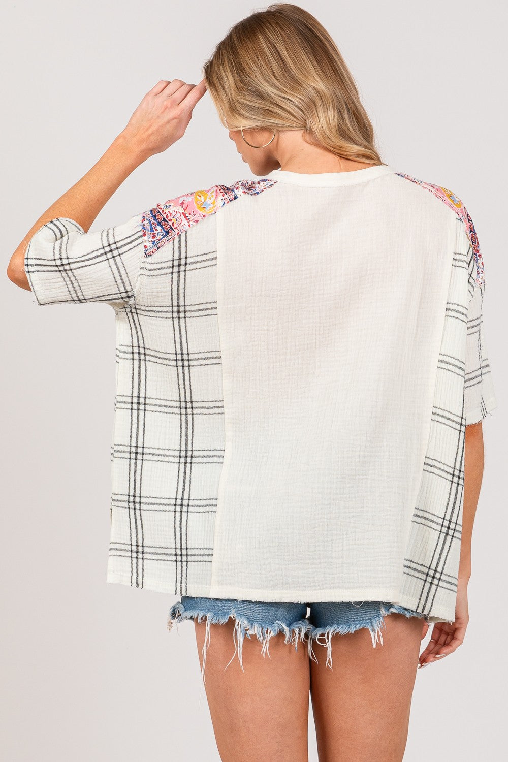 SAGE + FIG Plaid Half Button Gauze Top - Charming Charlie