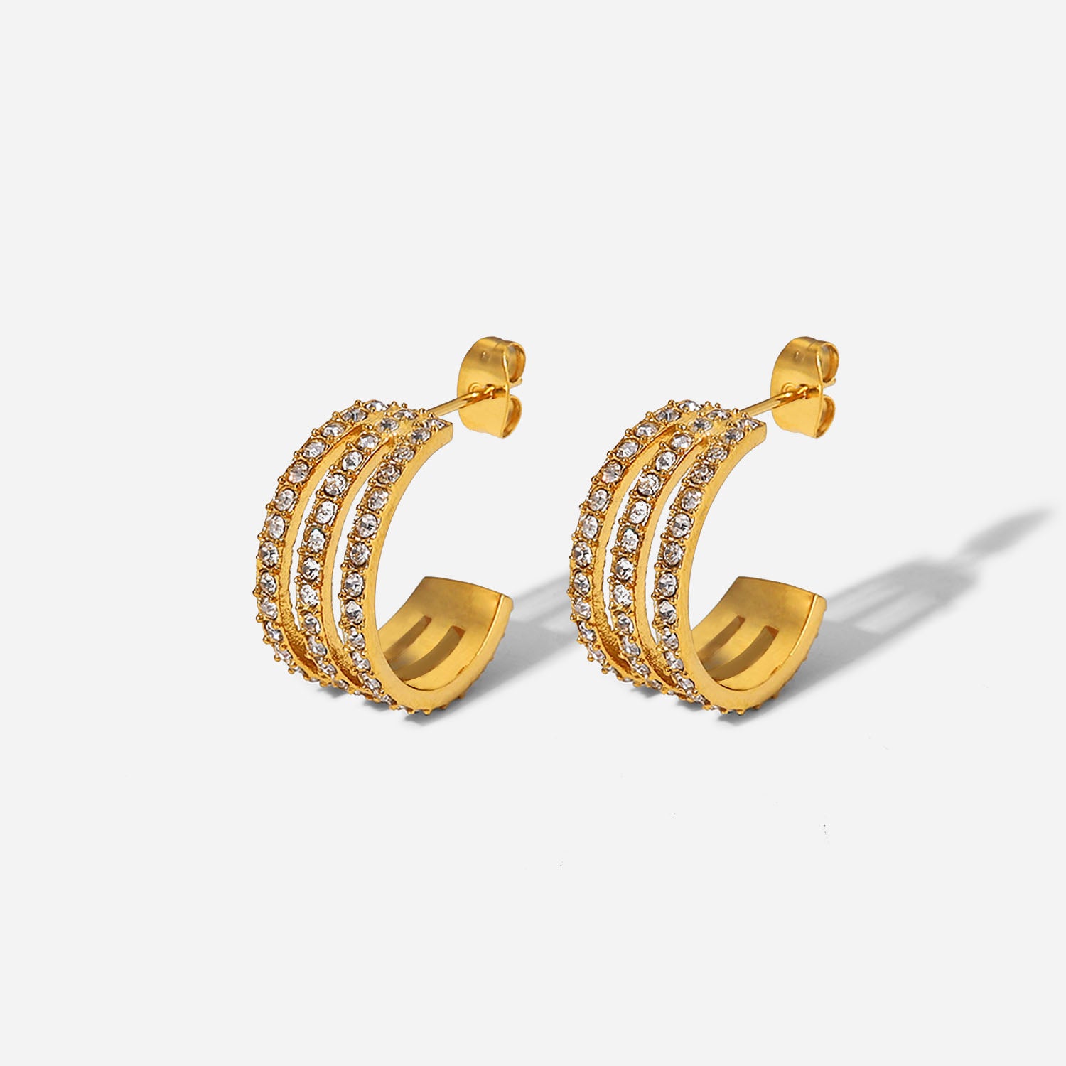 Stainless Steel Inlaid Zircon C-Hoop Earrings - Charming Charlie