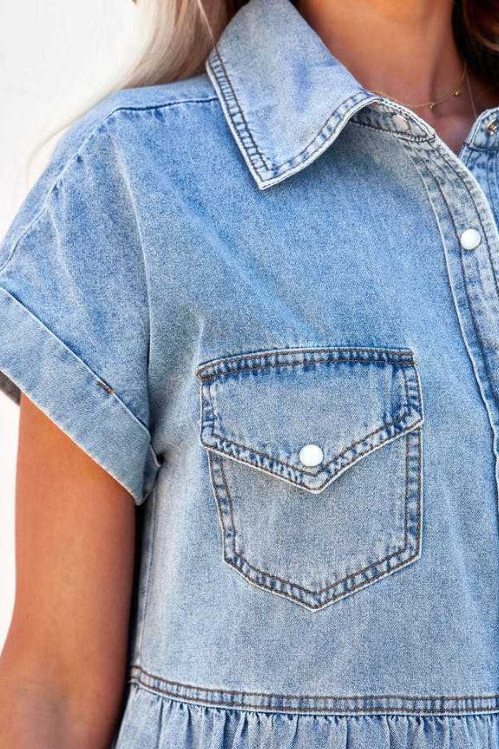 charlie denim mini dress Wholesale MOQ6 Raw Hem Button Down Denim Mini Dress