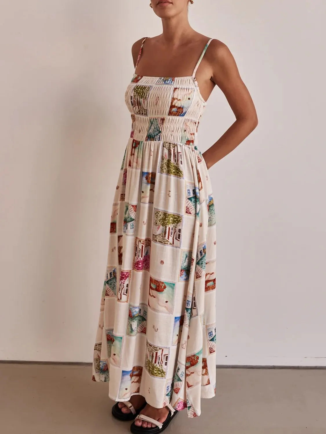 Smocked Striped Square Neck Cami Dress