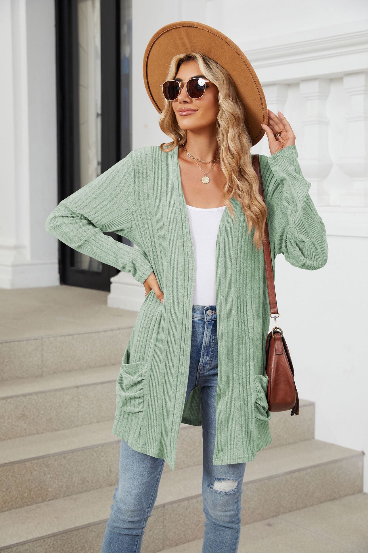 Pocketed Open Front Long Sleeve Cardigan - Charming Charlie