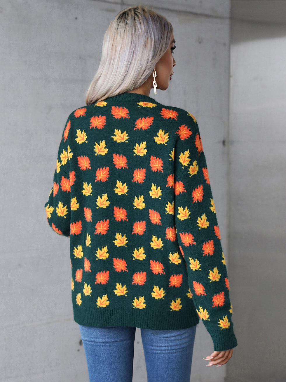 Angel Wings Checkered Round Neck Dropped Shoulder Sweater