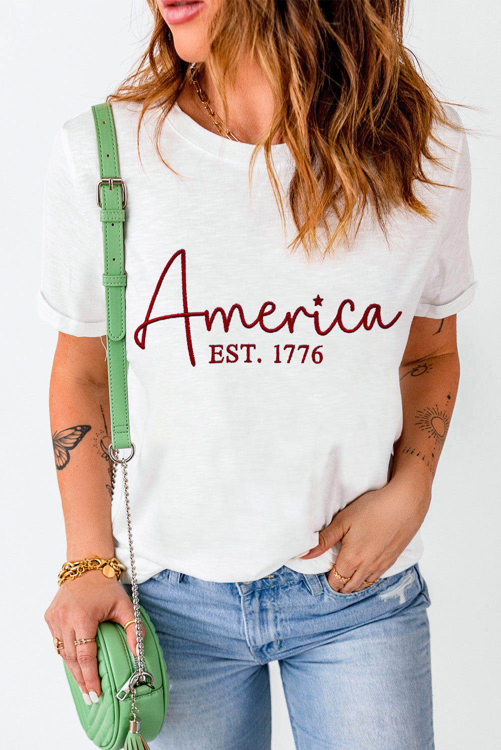 Letter Graphic Round Neck Short Sleeve T-Shirt - Charming Charlie