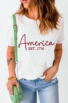 Letter Graphic Round Neck Short Sleeve T-Shirt - Charming Charlie