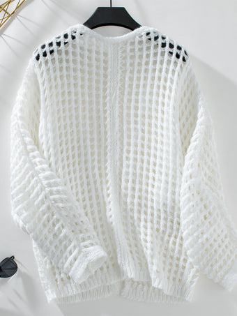 Openwork Open Front Dropped Shoulder Cardigan