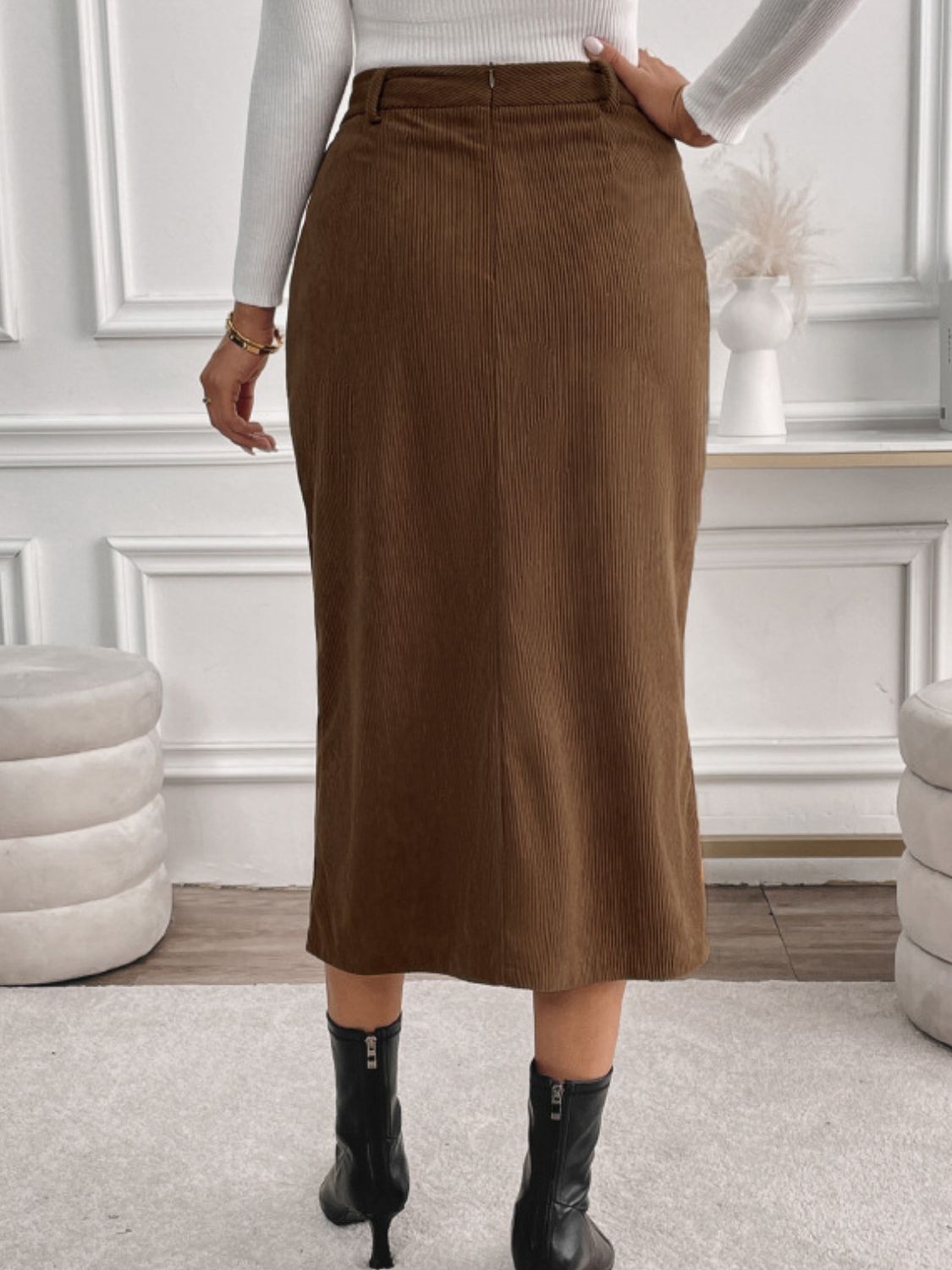 Perfee Slit Midi Skirt with Pockets – Charming Charlie