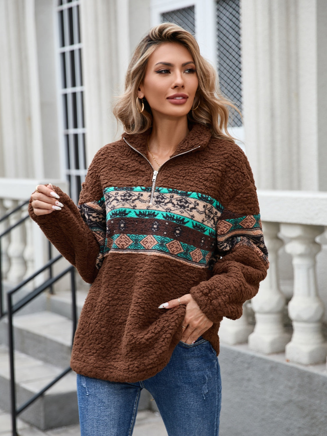 Half Zip Long Sleeve Fuzzy Top – Charming Charlie