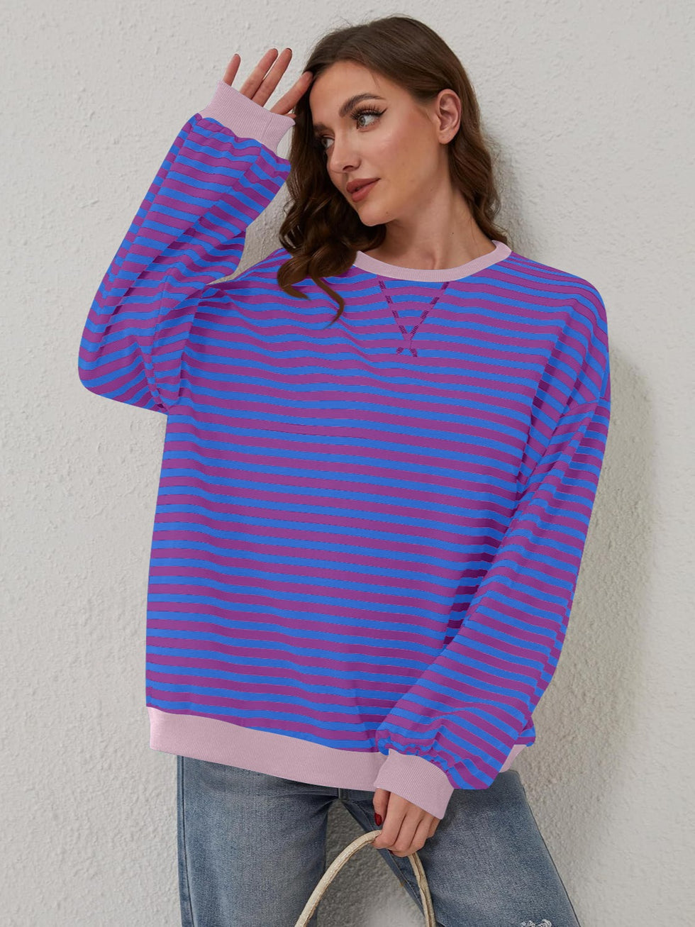 Contrast Ribbed hem Long Sleeve Sweater main image 1