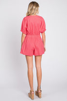GeeGee Half Button V-Neck Linen Romper - Charming Charlie