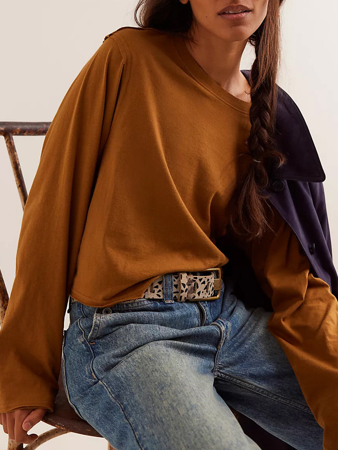 Round Neck Long Sleeve Cropped T-Shirt - Charming Charlie