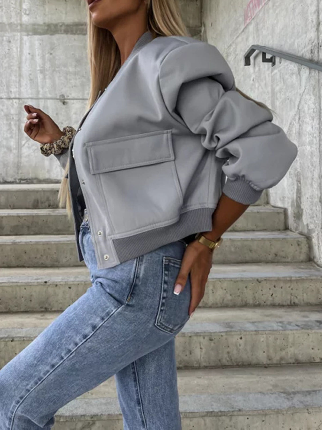 Baseball Collar Dropped Shoulder Jacket - Charming Charlie