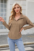 Texture Collared Neck Long Sleeve Blouse - Charming Charlie