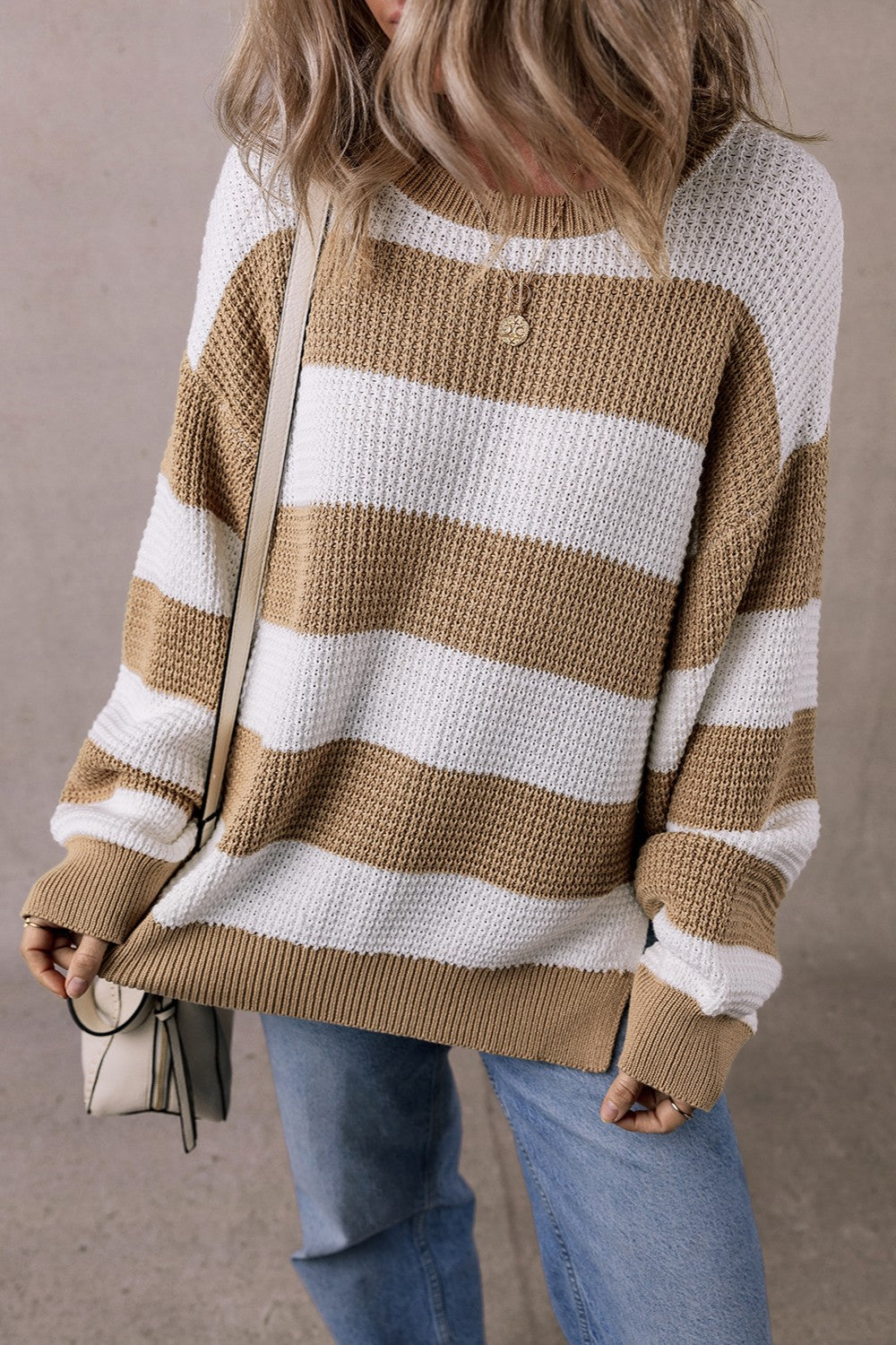 Color Block Round Neck Sweater - Charming Charlie