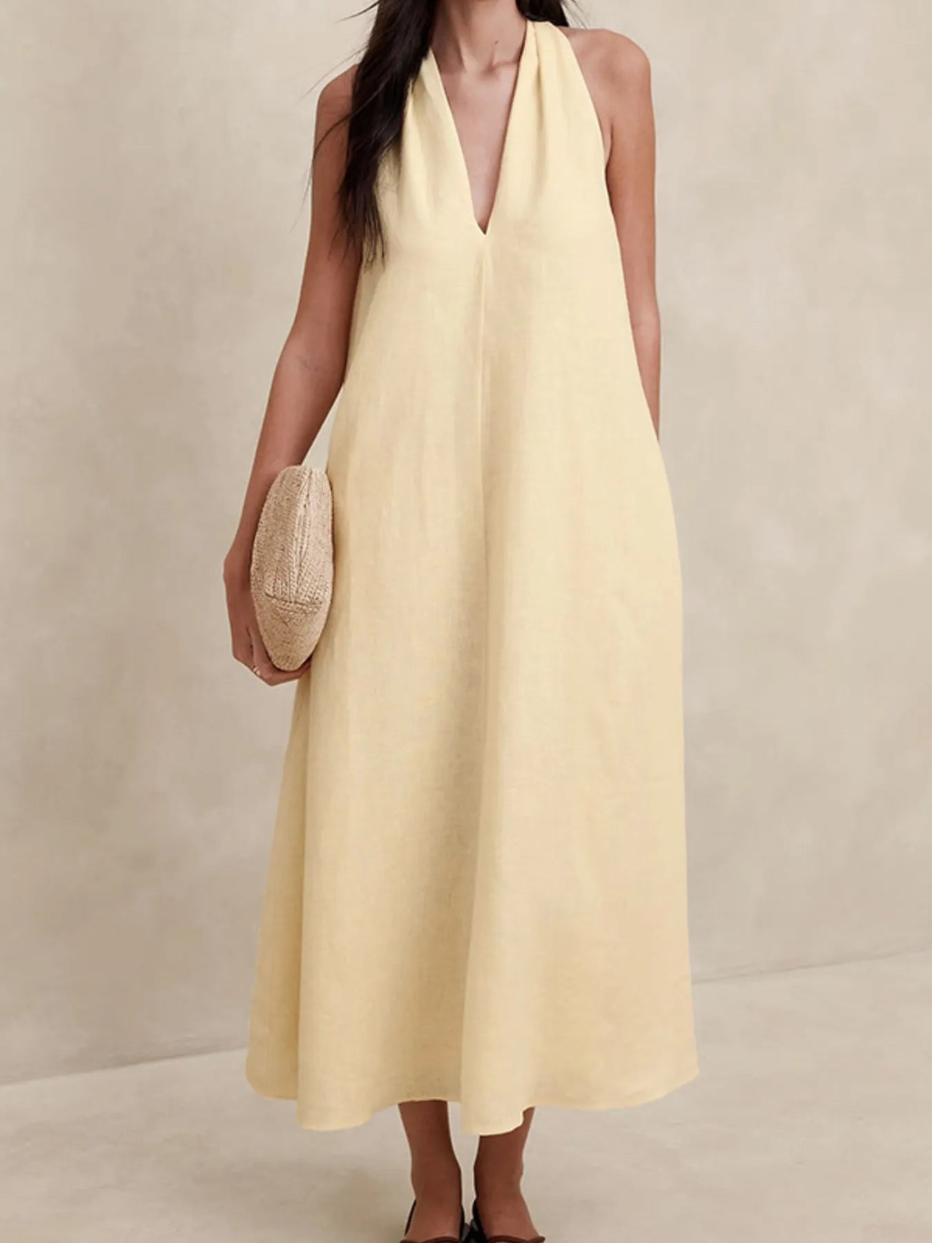 Halter V-Neck Linen Midi Dress Charming Charlie Halter V-Neck Linen Midi Dress Charming Charlie