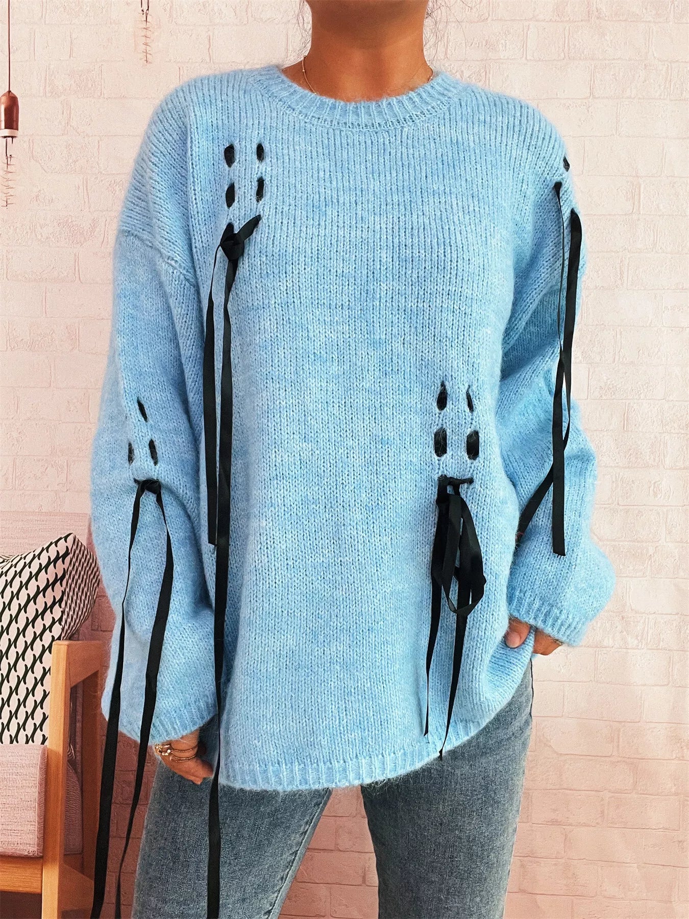 Cherry Round Neck Long Sleeve Sweater