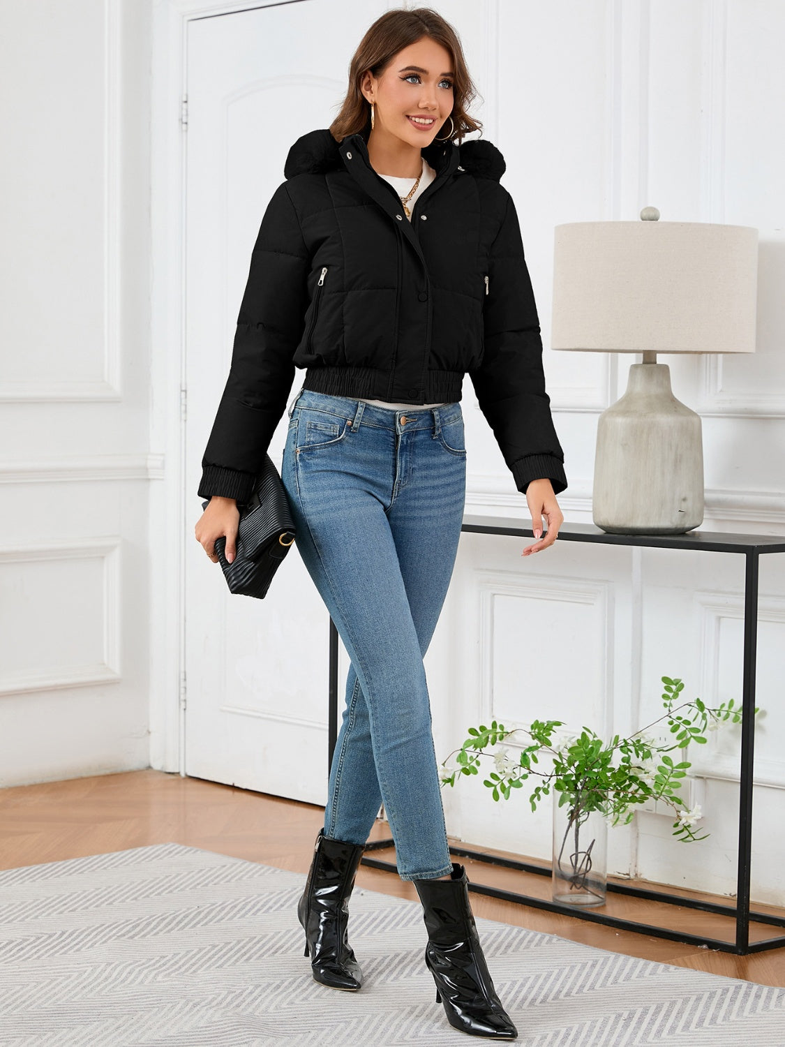 Pocketed Long Sleeve Cropped Hooded Winter Coat – Charming Charlie