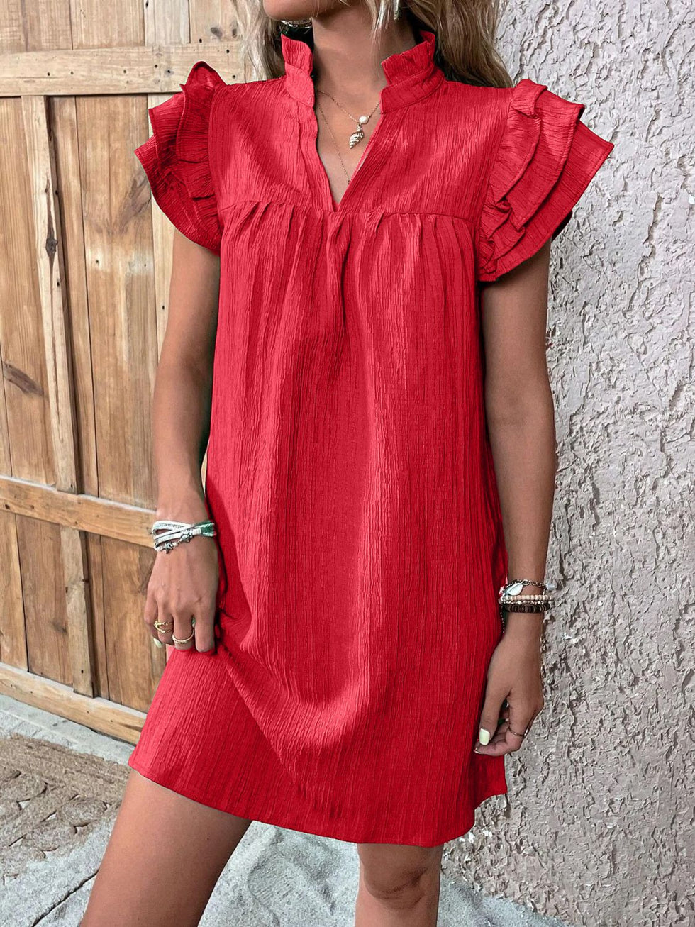 Reborn J Ruffled Notched Cap Sleeve Dress main image 0
