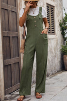 Textured Pocketed Wide Strap Overalls - Charming Charlie