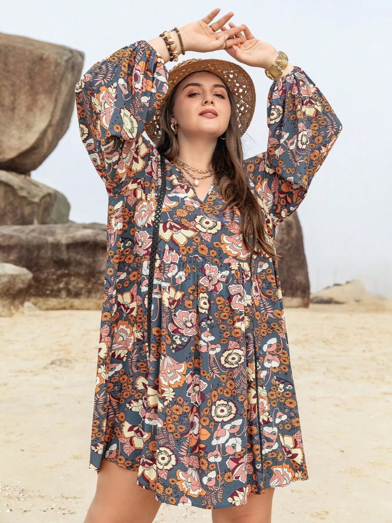 long sleeve mini dress plus size Floral Print Multicolor / 3XL Complete this striking burgundy COLOR:Wine Formal Wedding Guest Dress size-color-colour-material-size-l