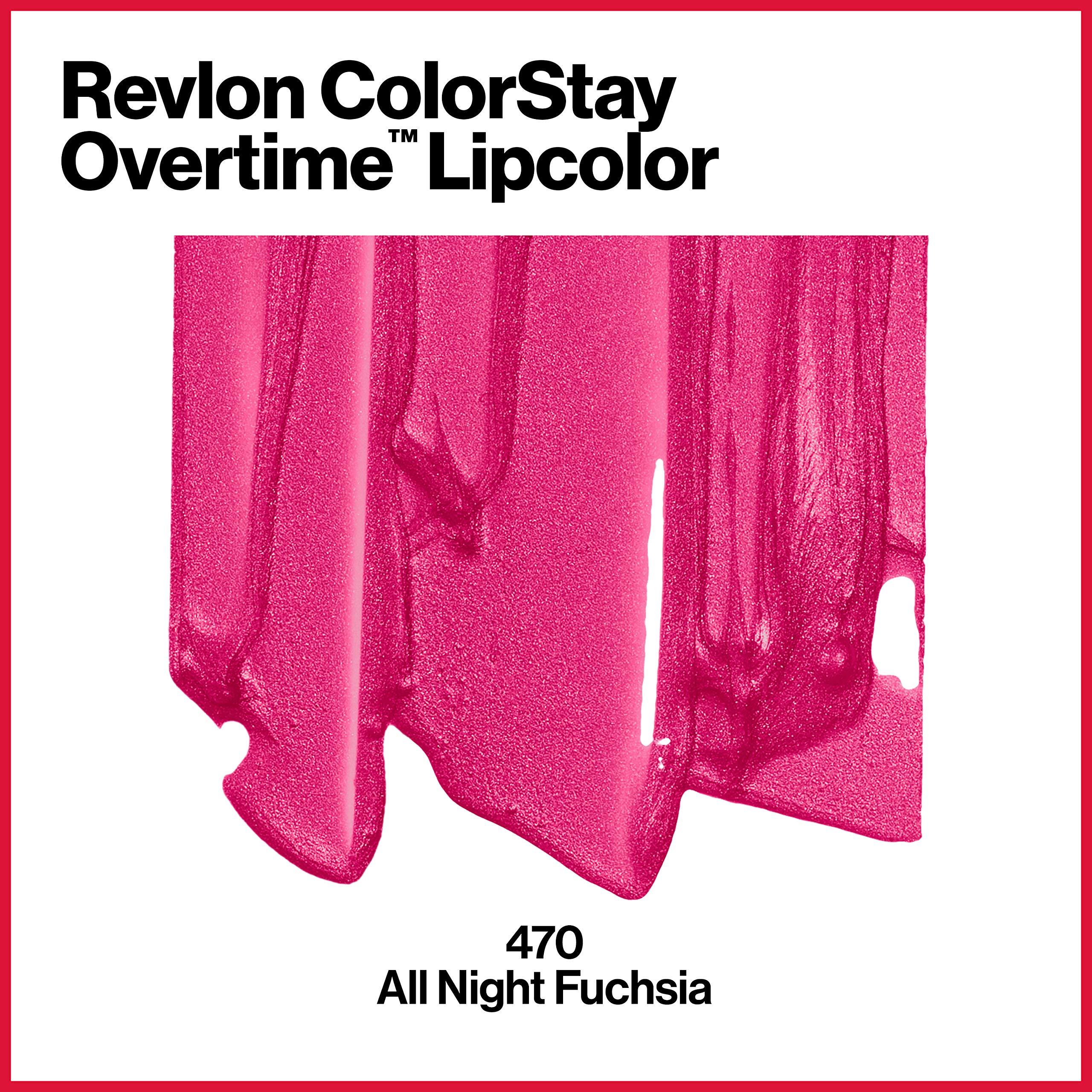 Revlon Liquid Lipstick with Clear Lip Gloss, ColorStay Overtime Lipcolor, Dual Ended with Vitamin E, 470 All Night Fuchsia, 0.07 Fl Oz - Charming Charlie