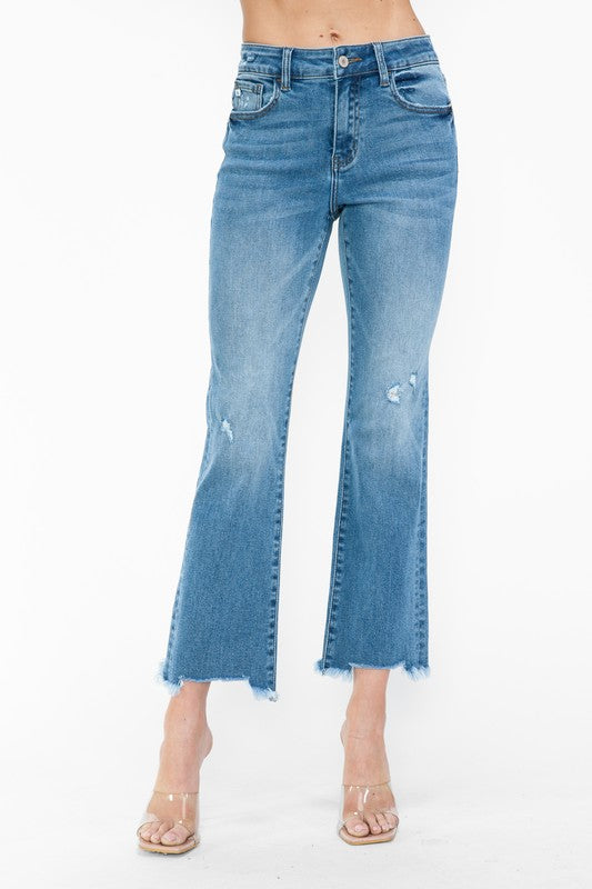 bytos Raw Hem Distressed Mid Rise Crop Jeans - Charming Charlie