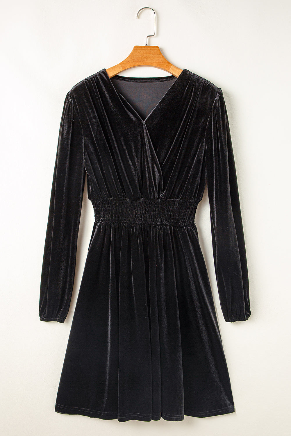 Surplice Long Sleeve Velvet Dress Black / XL Surplice Long Sleeve Velvet Dress Black / XL