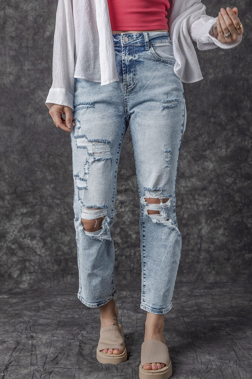 Distressed High Waist Jeans - Charming Charlie