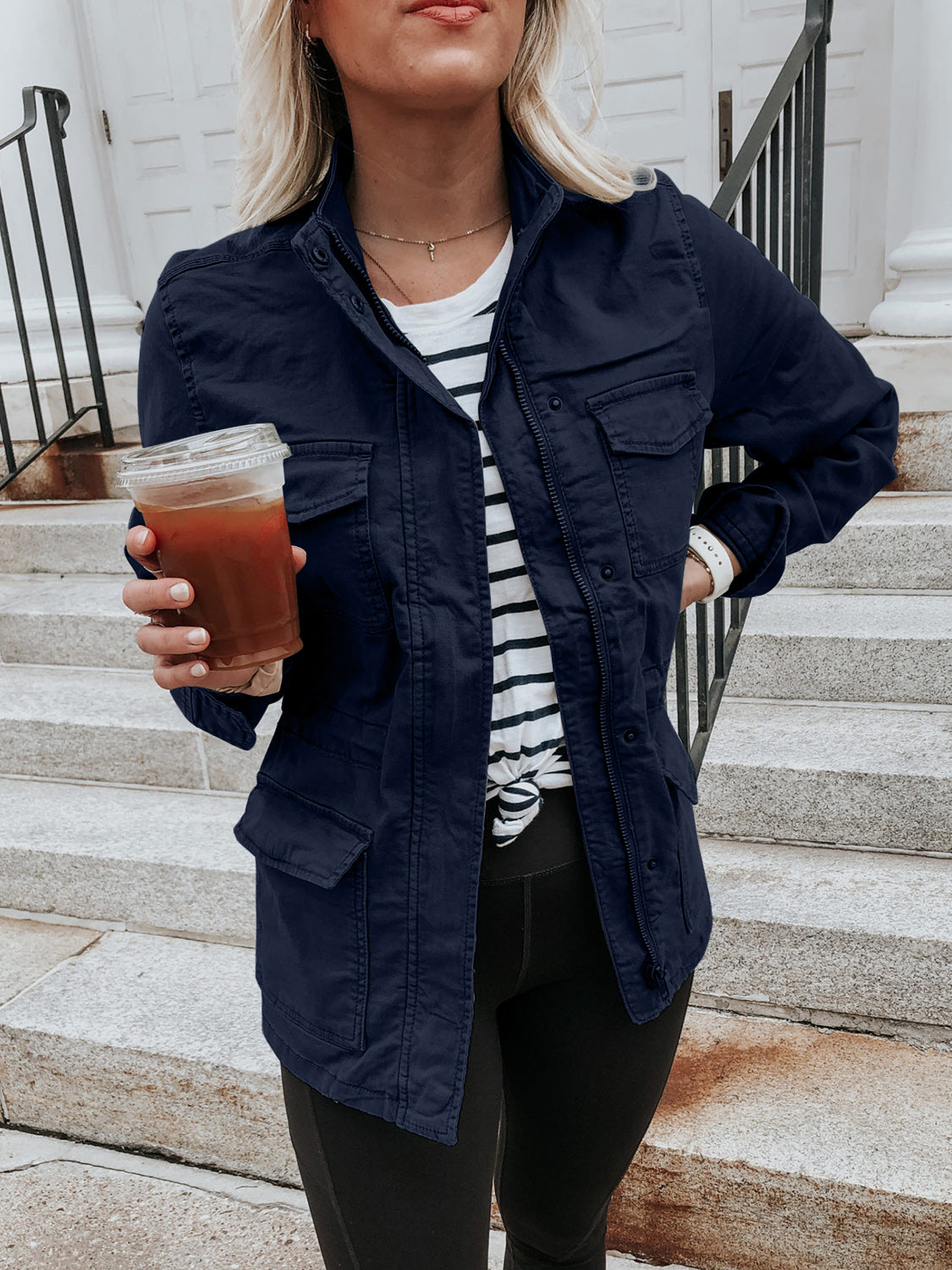 Pocketed Long Sleeve Zip Up Jacket - Charming Charlie