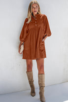 Corduroy Quarter Snap Three-Quarter Sleeve Dress - Charming Charlie