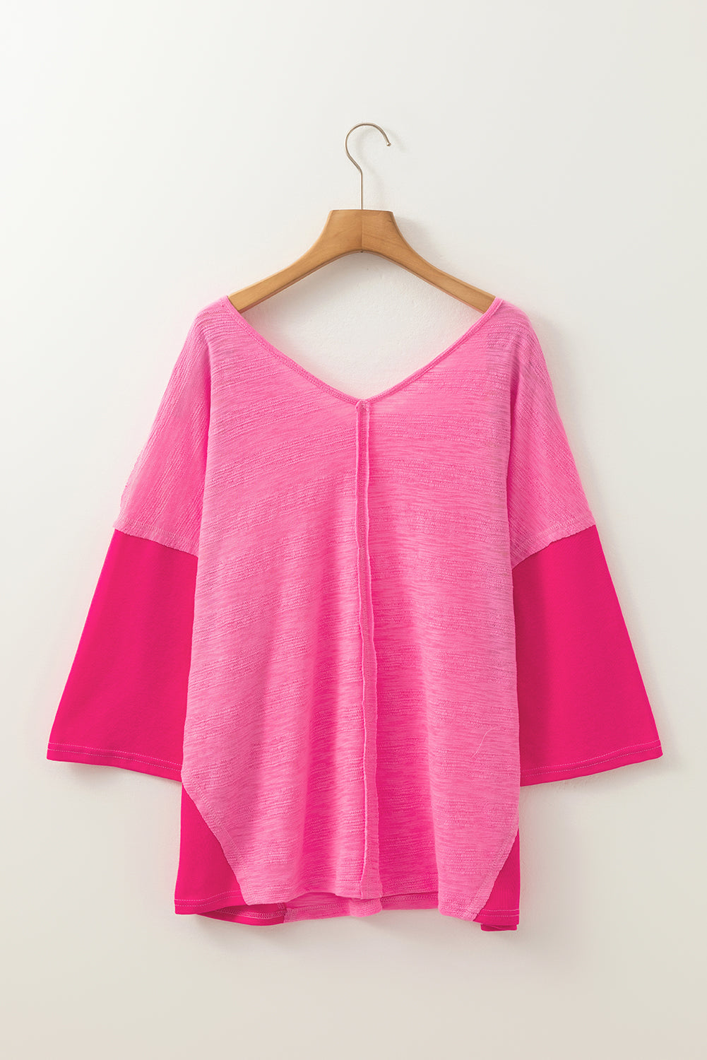 Exposed Seam V-Neck Three-Quarter Sleeve Blouse - Charming Charlie