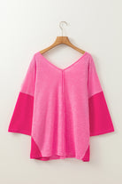 Exposed Seam V-Neck Three-Quarter Sleeve Blouse - Charming Charlie