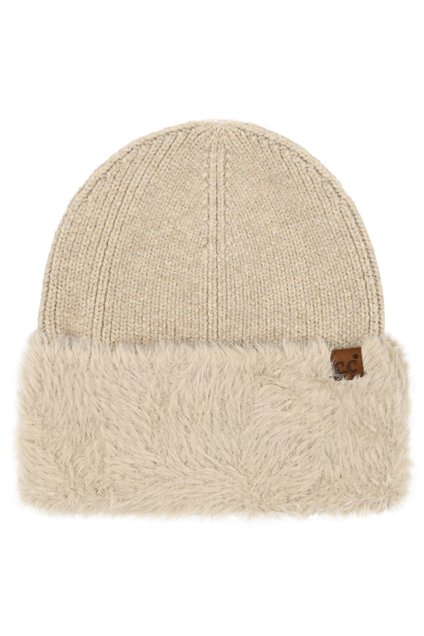 Beige C.C Fur Cuff Beanie