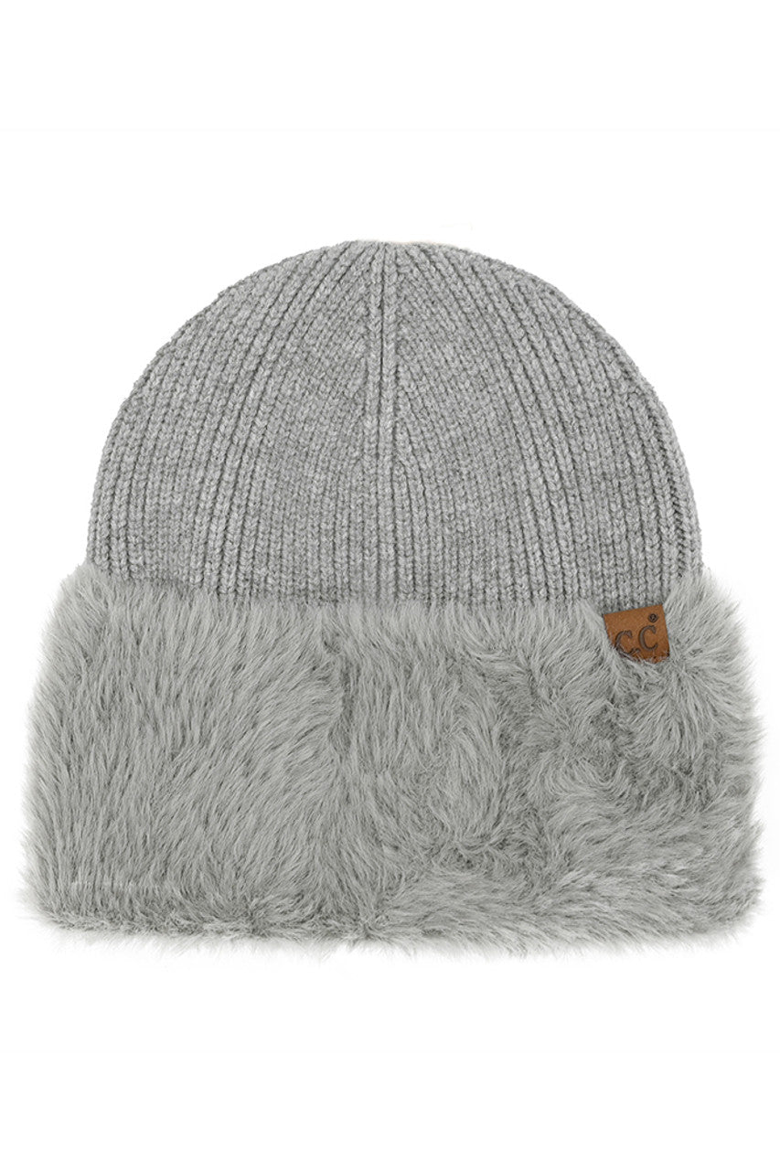Gray C.C Fur Cuff Beanie