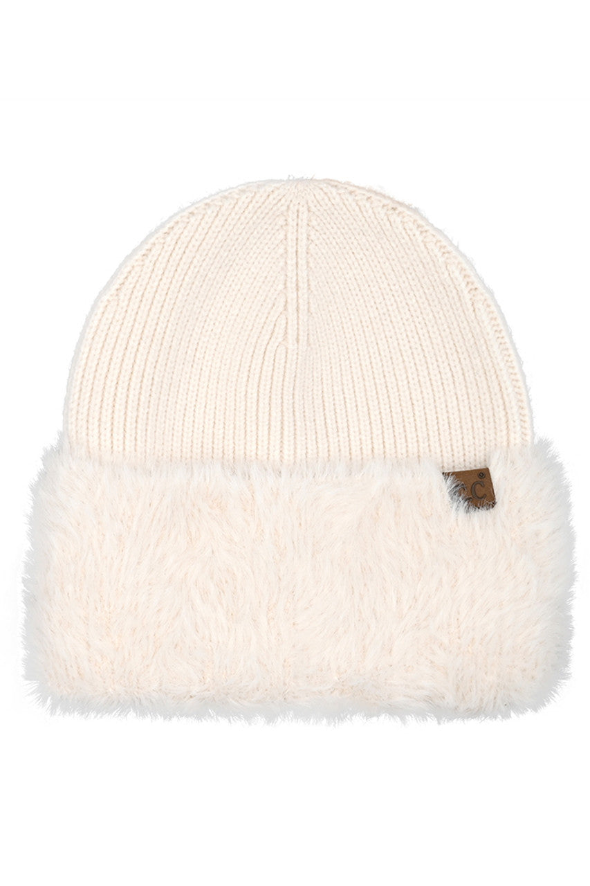 Ivory C.C Fur Cuff Beanie