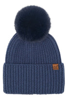Navy C.C Cable Cuff Pom Beanie