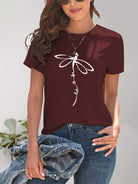 Dragonfly Graphic Round Neck Short Sleeve T-Shirt - Charming Charlie