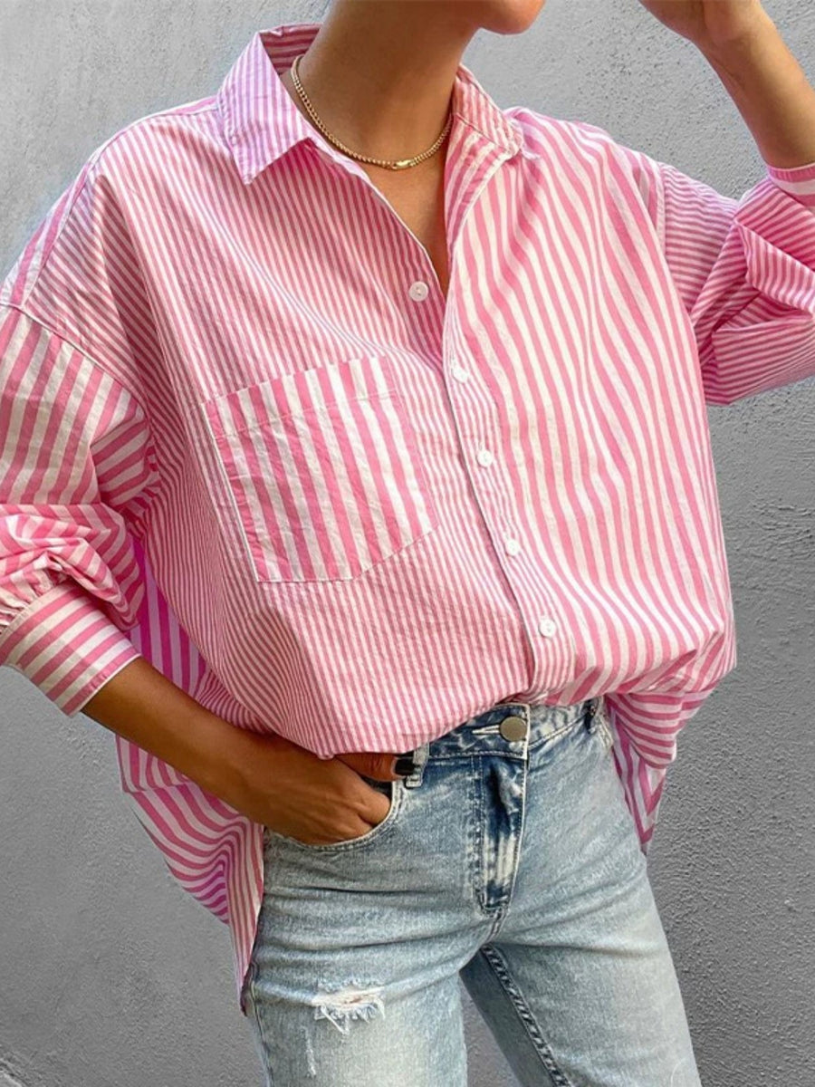 Striped long sleeve button-down top main image 0