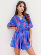 Printed Surplice Half Sleeve Romper - Charming Charlie