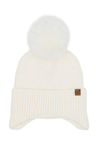 Ivory C.C Earflap Pom Knit Solid Beanie