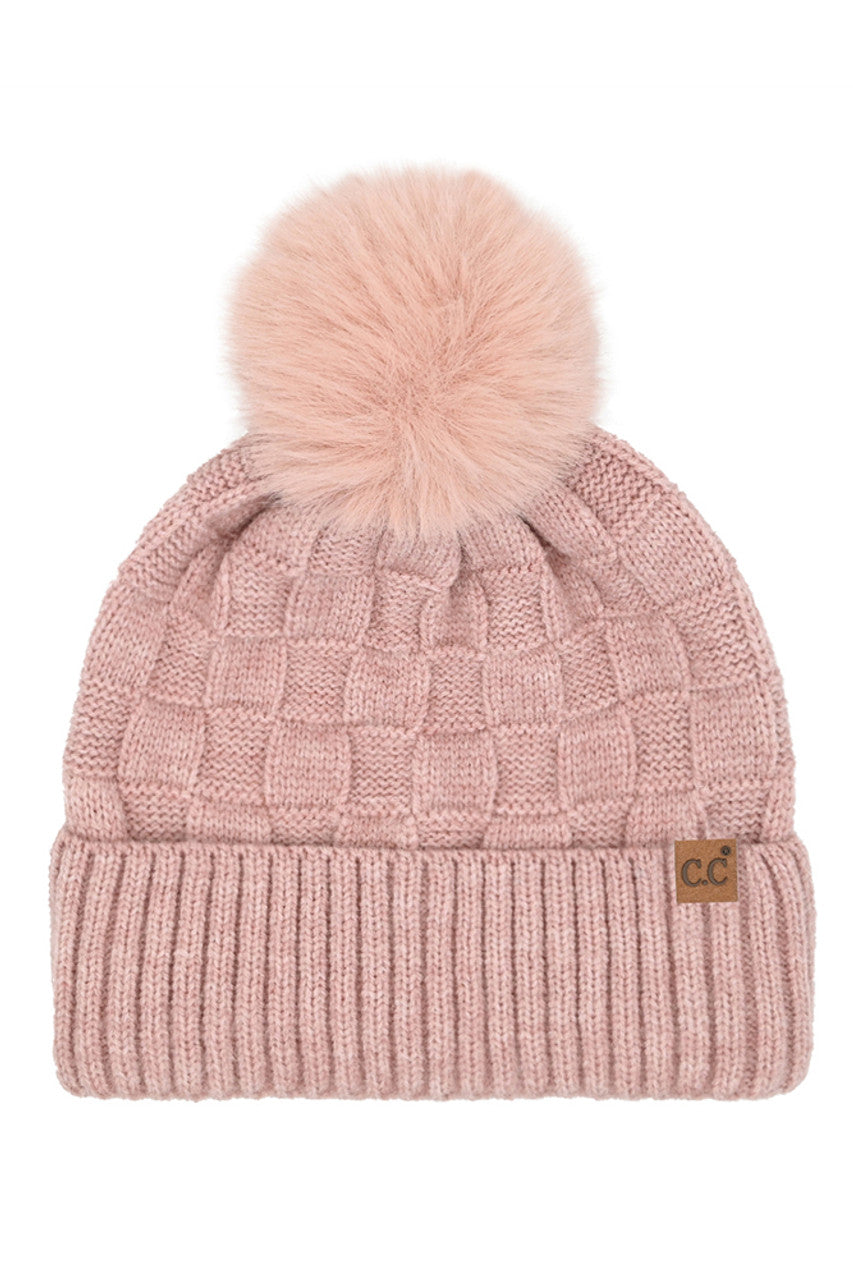 Rose C.C Weaving Texture Knit Pom Beanie
