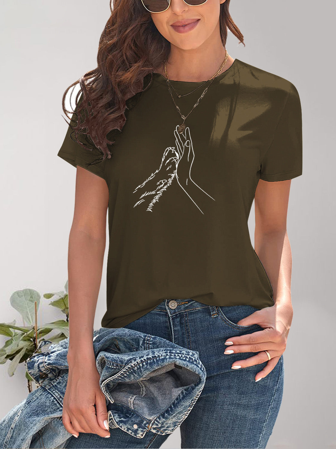 Graphic Round Neck Short Sleeve T-Shirt - Charming Charlie