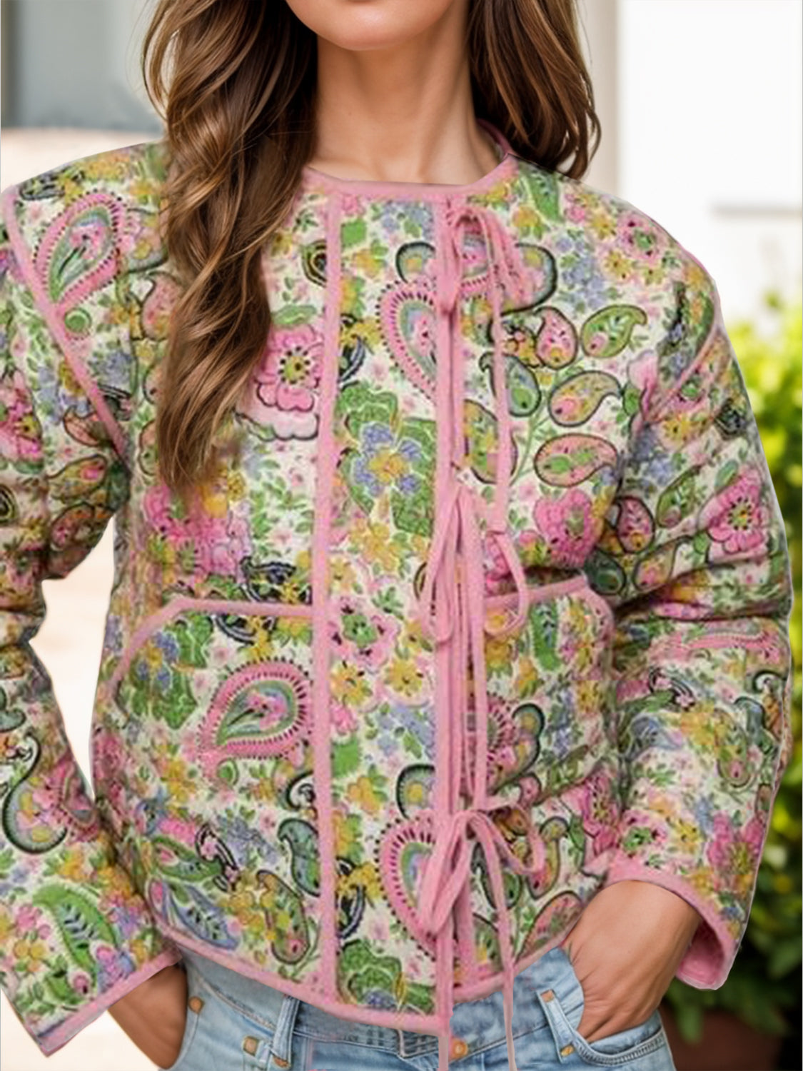 Tied Printeded Long Sleeve Jacket - Charming Charlie