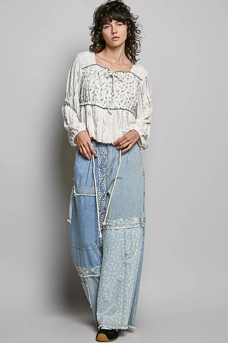 POL Square Neck Lace Long Balloon Sleeve Top – Charming Charlie