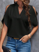 Notched Cold Shoulder Half Sleeve Blouse - Charming Charlie