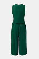 Round Neck Top and Wide Leg Pants Set - Charming Charlie