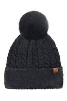 Black C.C Cable Knit Fur Cuff Pom Beanie