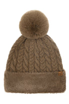 Mocha C.C Cable Knit Fur Cuff Pom Beanie
