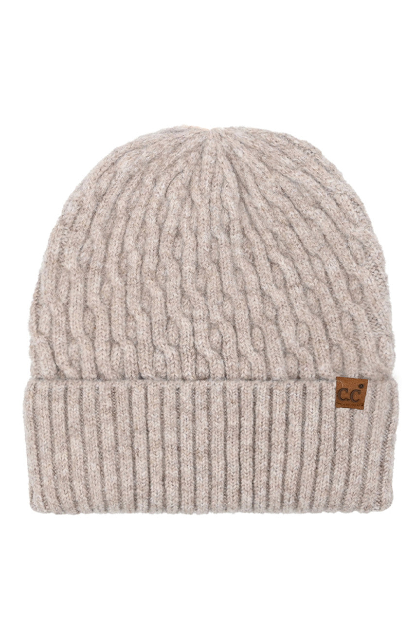 Taupe C.C Chain Link Cable Cuff Beanie
