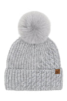 Gray C.C Cable Pom With Pearl Embellishments Beanie