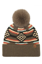 Brown C.C Aztec Pattern Pom Cuff Beanie